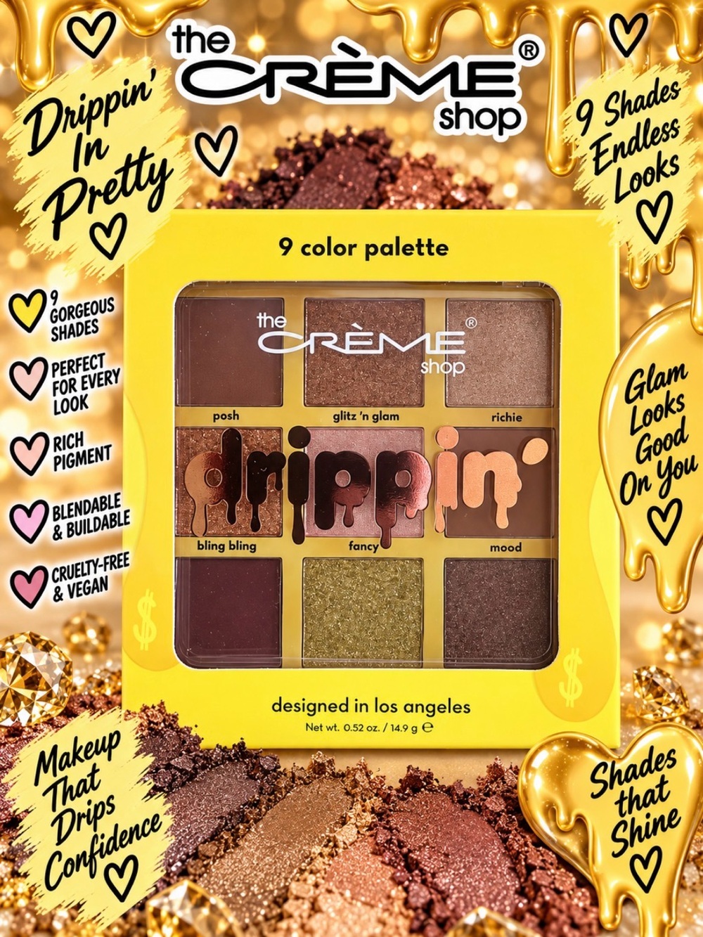 the Crème Shop Drippin' 9-Color Eyeshadow Palette — Gold & Brown Tones